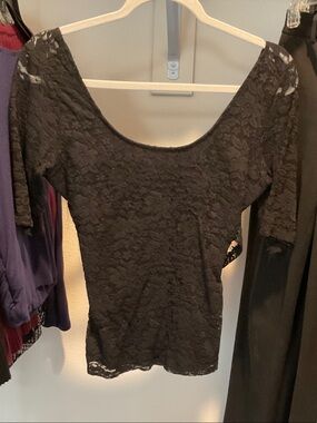 Guess Black Floral Lace Scoop Neck Top